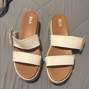 MIA Cream and Brown Slide Sandals